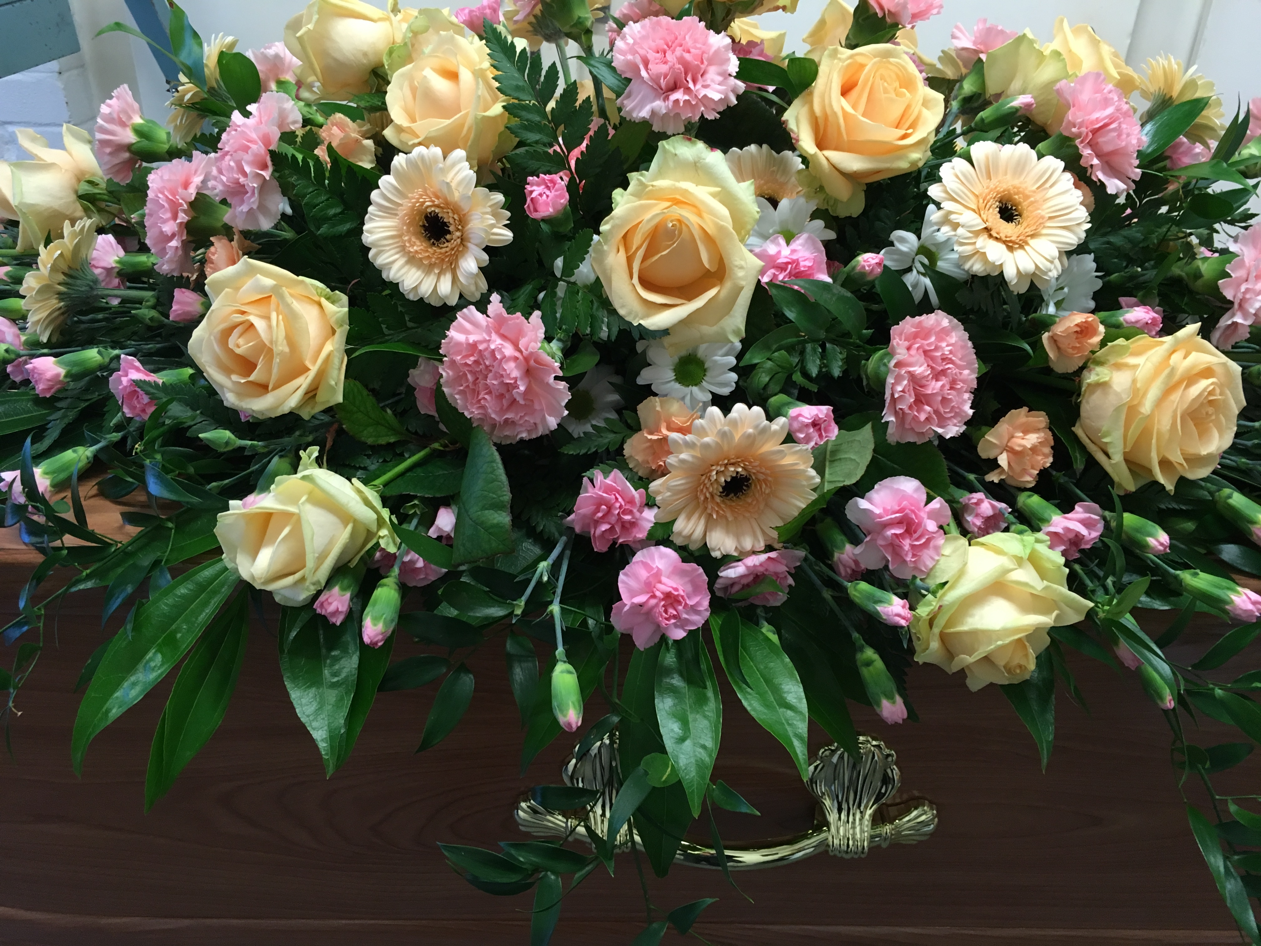 peach and pink coffin flowers