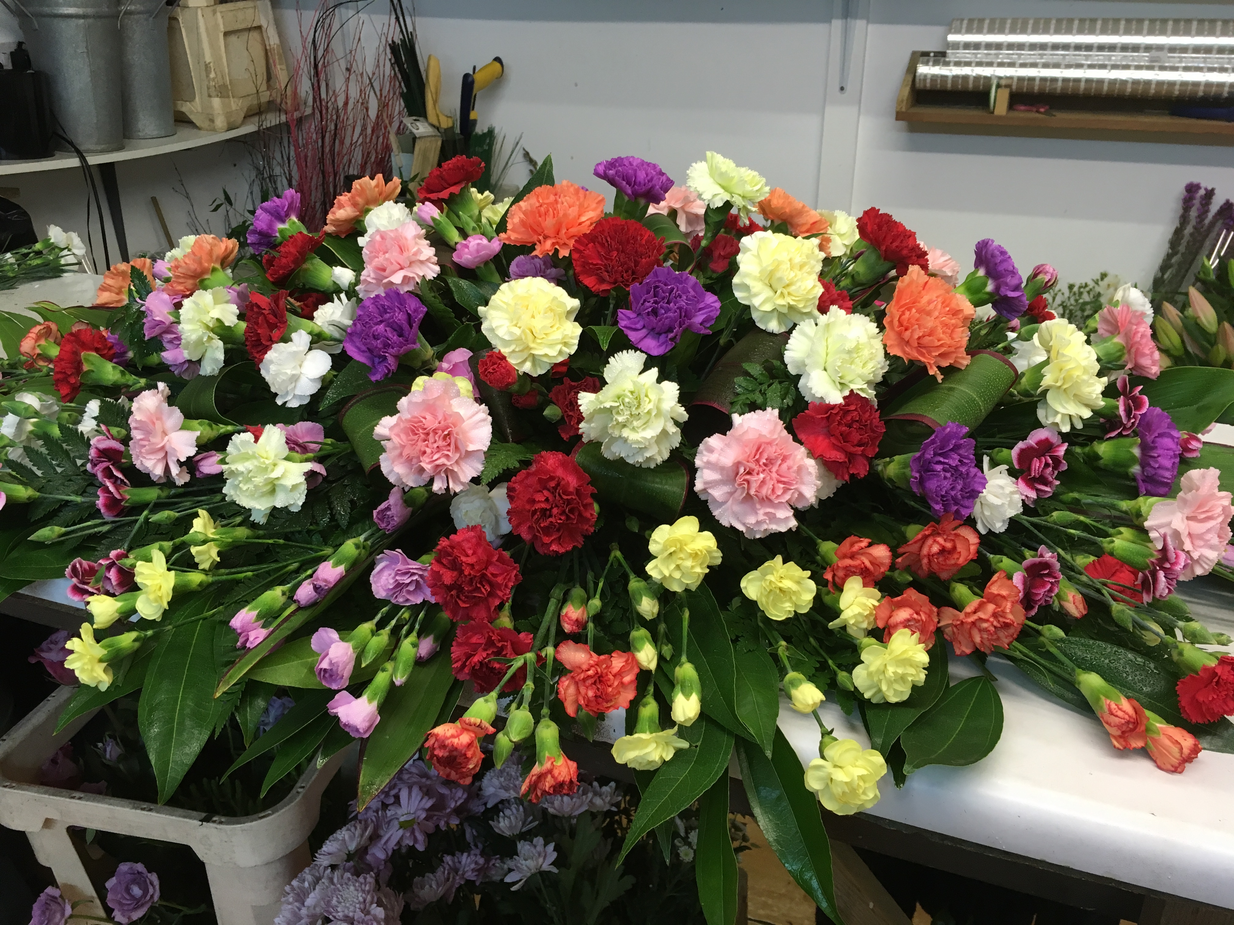 carnations mixed colours coffin flowers
