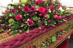 CERISE ROSE CASKET SPRAY with OPTIONAL GARLAND