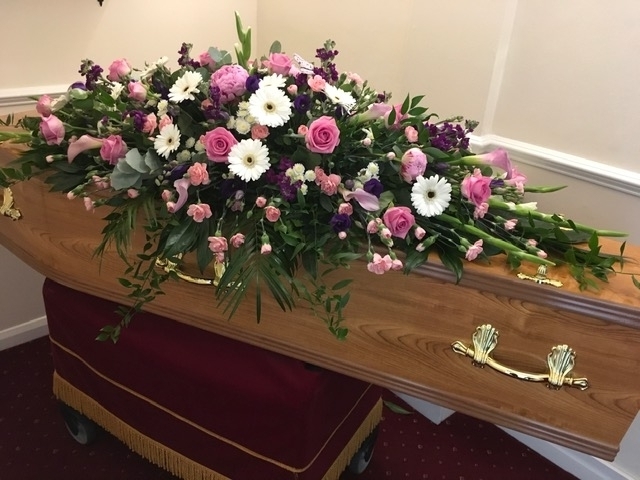 White and Pink Mixed Flower Casket Spray