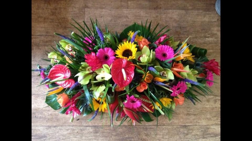 vibrant coffin flowers