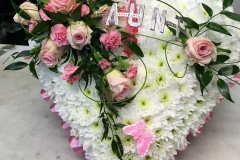 Based white with pink trim and pink focal flowers