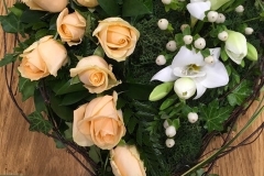 Rustic Funeral Tribute Heart with Peach Roses & Freesia