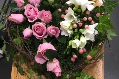 Rustic Funeral Tribute Heart with Pink Roses & Freesia
