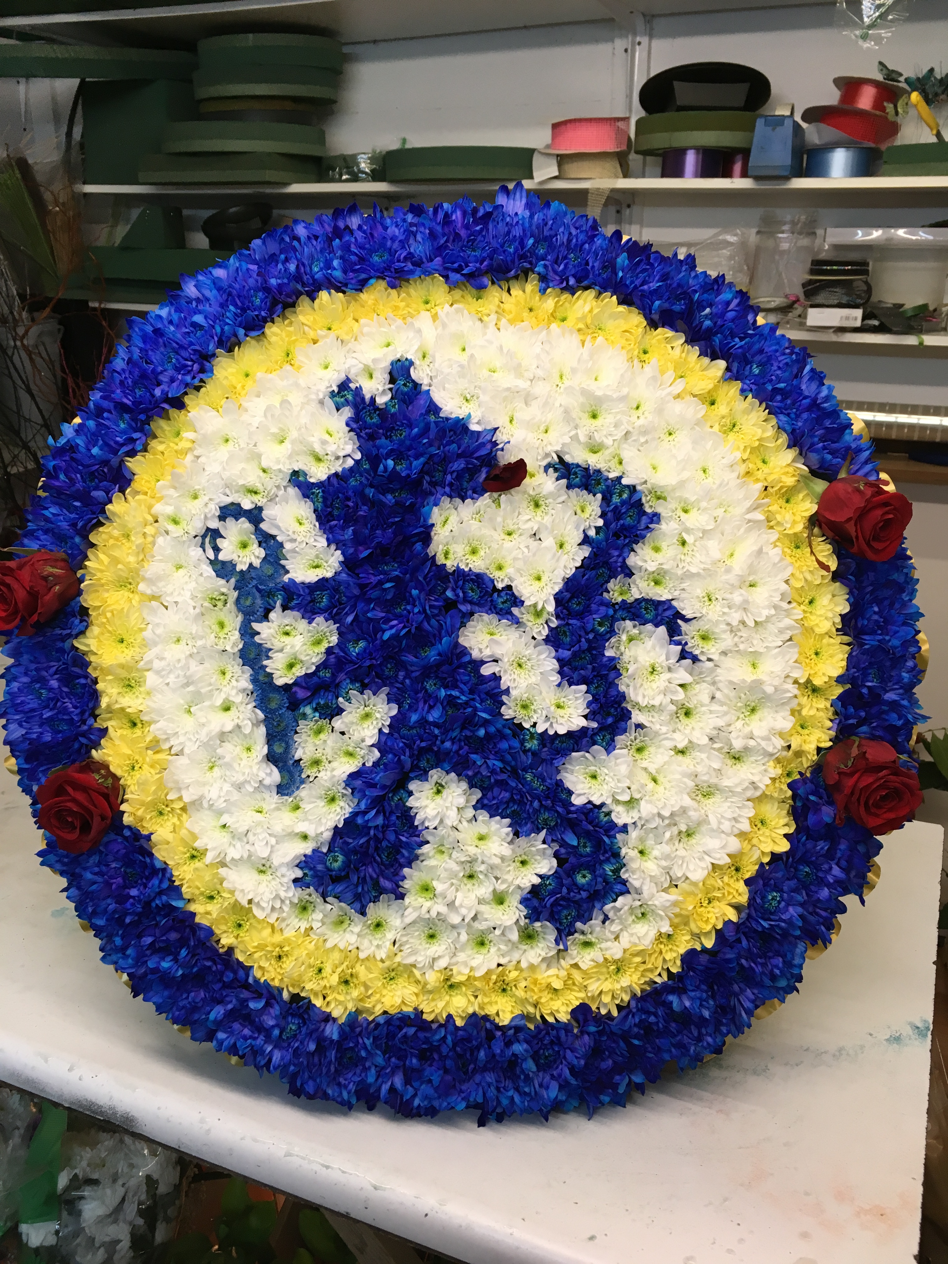 Chelsea shield made from flowers