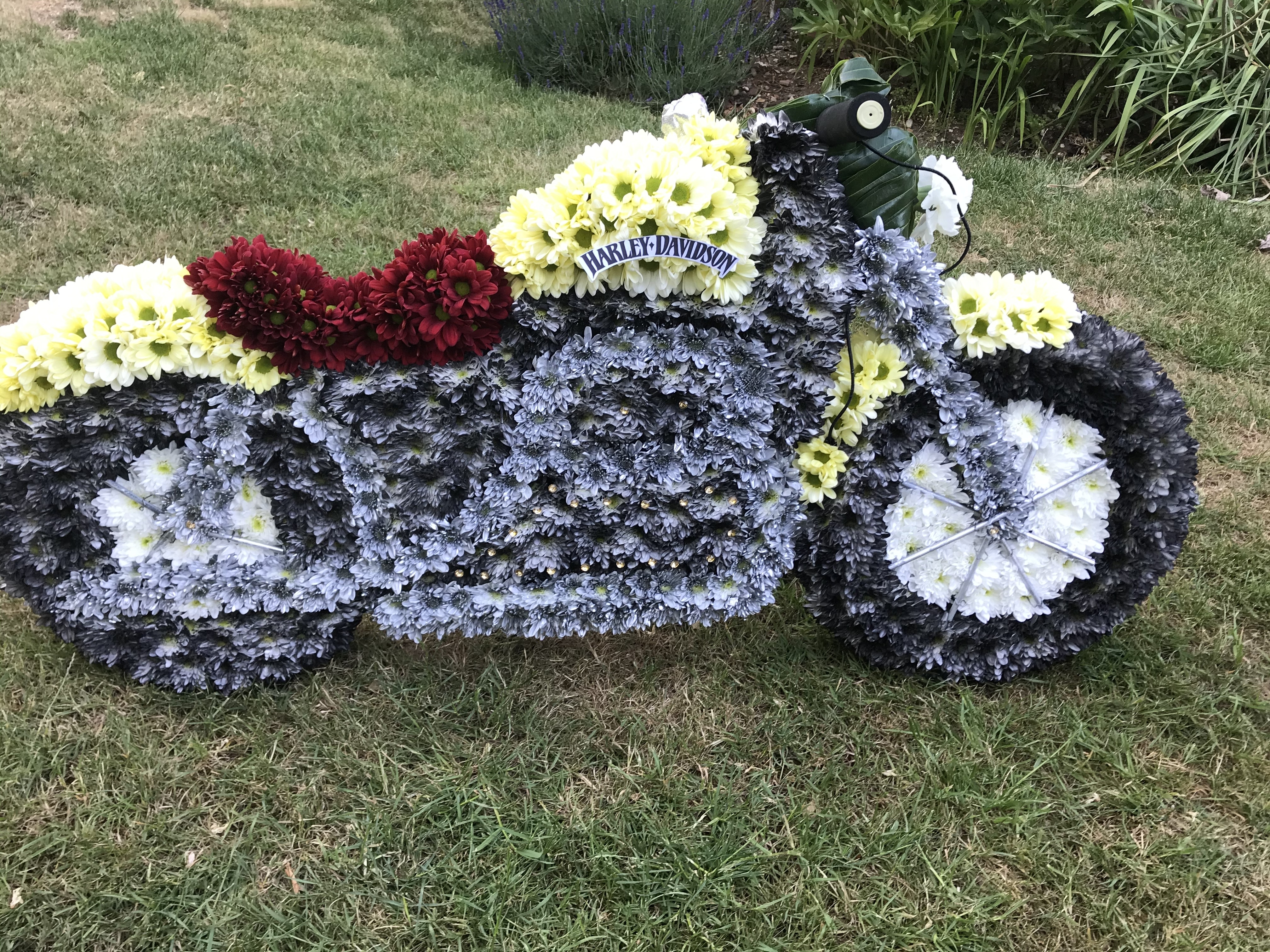 Harley Davidson Motorbike made from flowers