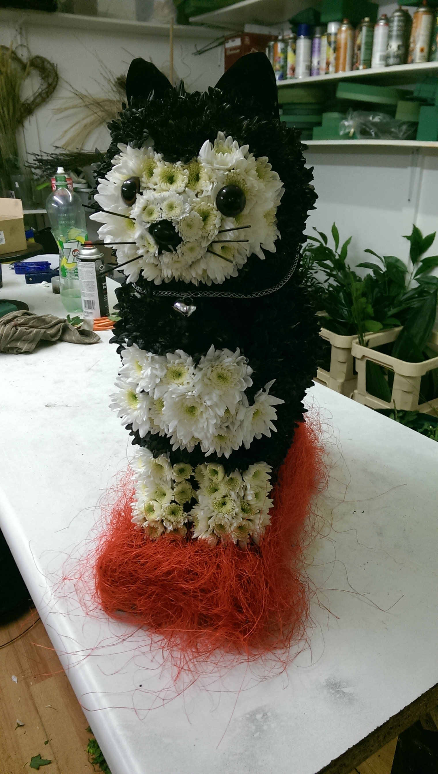 black cat made from flowers